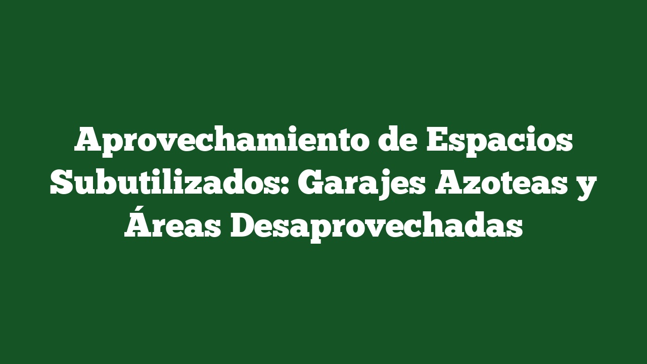 Aprovechamiento de Espacios Subutilizados: Garajes Azoteas y Áreas Desaprovechadas
