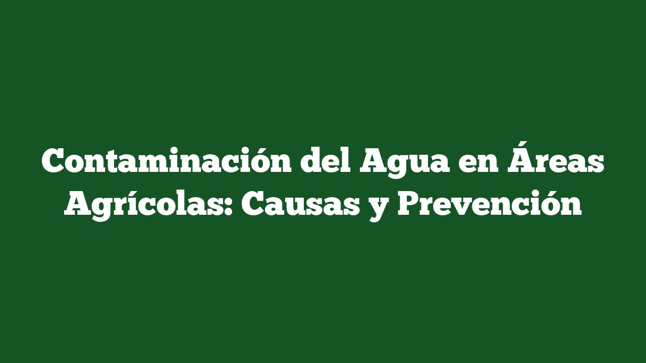 Contaminación del Agua en Áreas Agrícolas: Causas y Prevención