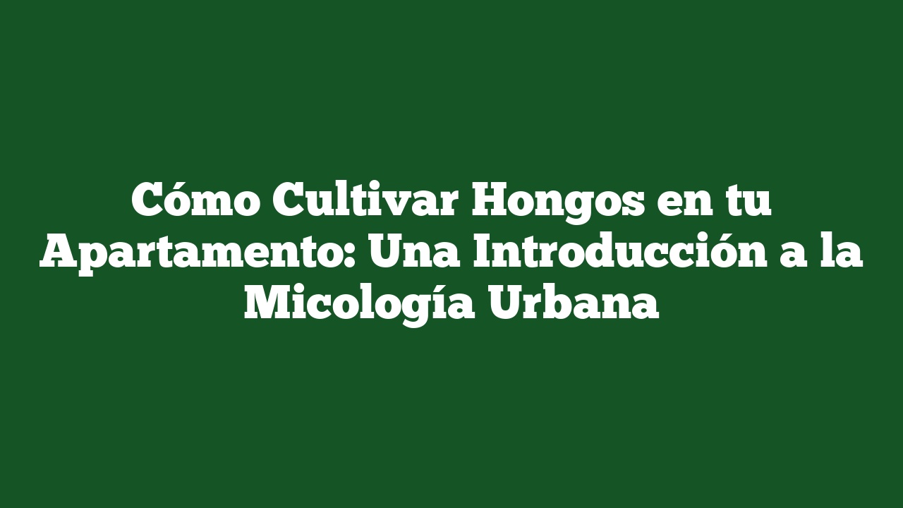 Cómo Cultivar Hongos en tu Apartamento: Una Introducción a la Micología Urbana