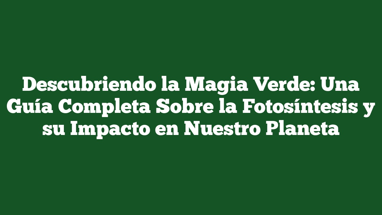 Descubriendo la Magia Verde: Una Guía Completa Sobre la Fotosíntesis y su Impacto en Nuestro Planeta
