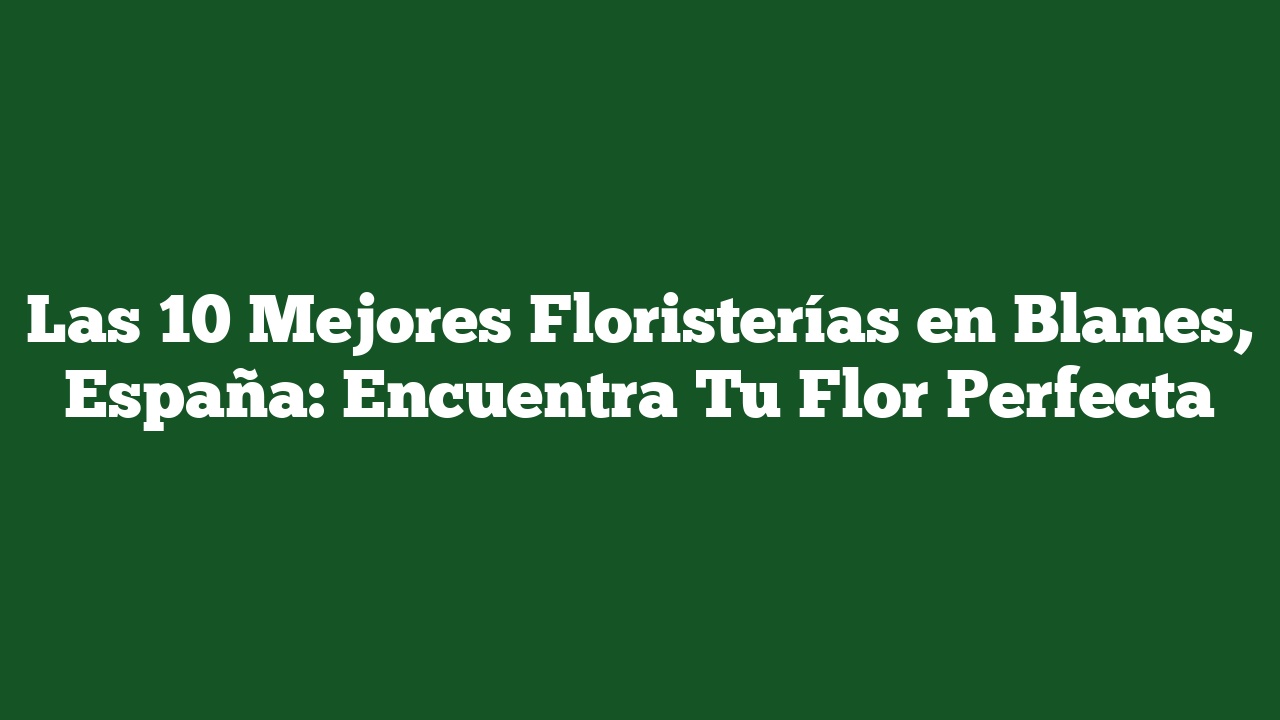 Las 10 Mejores Floristerías en Blanes, España: Encuentra Tu Flor Perfecta