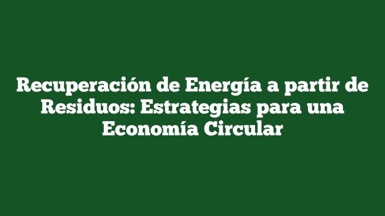 Recuperación de Energía a partir de Residuos: Estrategias para una Economía Circular